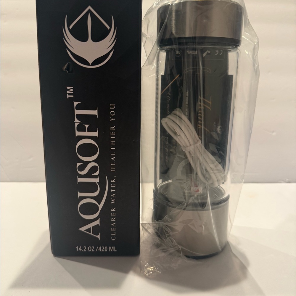 AQUASOFT Portable Hydrogen Water Bottle - Black & Silver